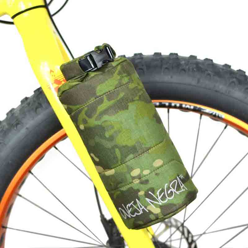 Oveja Negra Bootlegger Bike Fork Bag The dream direct mount fork bag that lets you ditch the cages and hassle of other bags. With a 2L capacity, you can carry an extra drinks bottle or any other important items you need on your bikepacking trip or long ride.